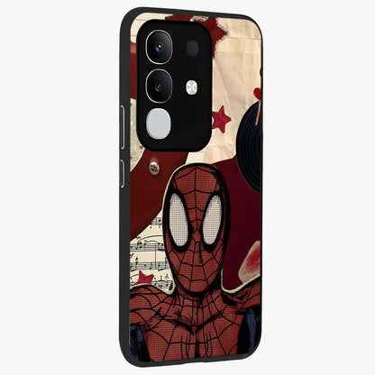 Web Warrior Vibes Glass Case upright view showcasing energetic superhero artwork with bold action theme.