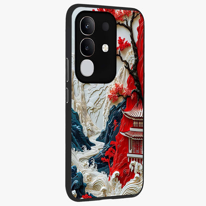 Whispers Of Sakura Waves Glass Case upright view showcasing delicate cherry blossom artwork with elegant nature theme.
