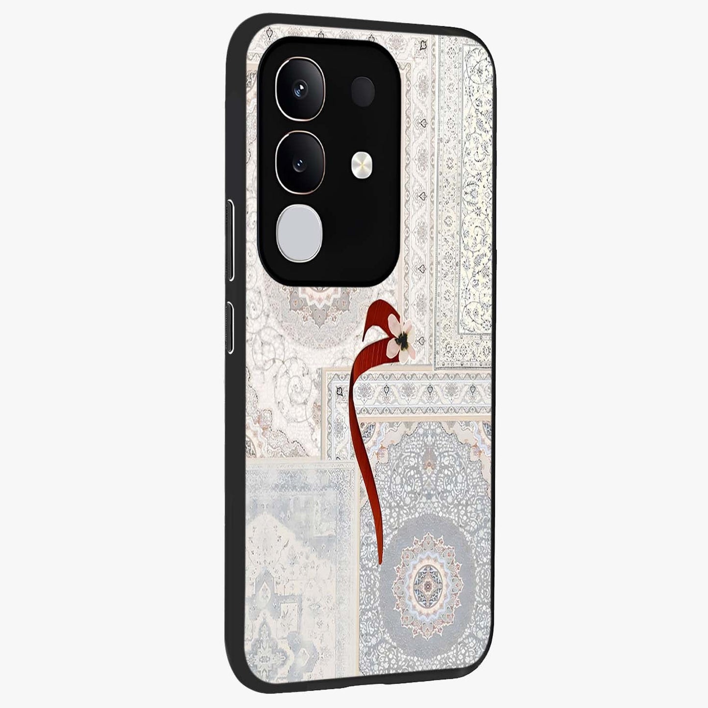 White Aesthetic Bow Glass Case upright view showcasing delicate ribbon bow artwork with cute minimalist theme.