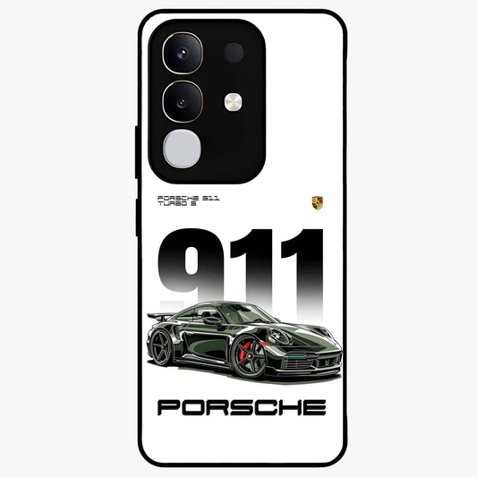 911 Turbo Dominance Glass Case showing clean flat back view with bold 911 sports car artwork and glossy glass finish.