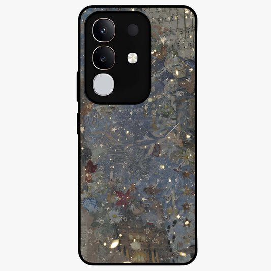 Aesthetic Astrolophia Glass Case showing flat back view with dreamy aesthetic design and glossy glass finish.