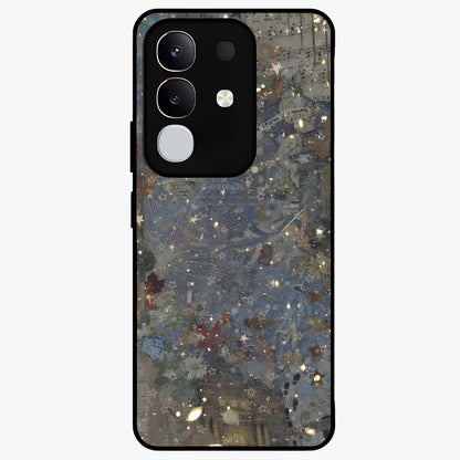 Aesthetic Astrolophia Glass Case showing flat back view with dreamy aesthetic design and glossy glass finish.