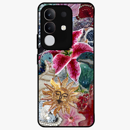 Beaded Garden Fantasy Glass Case showing flat back view with dreamy garden bead artwork and glossy glass finish.