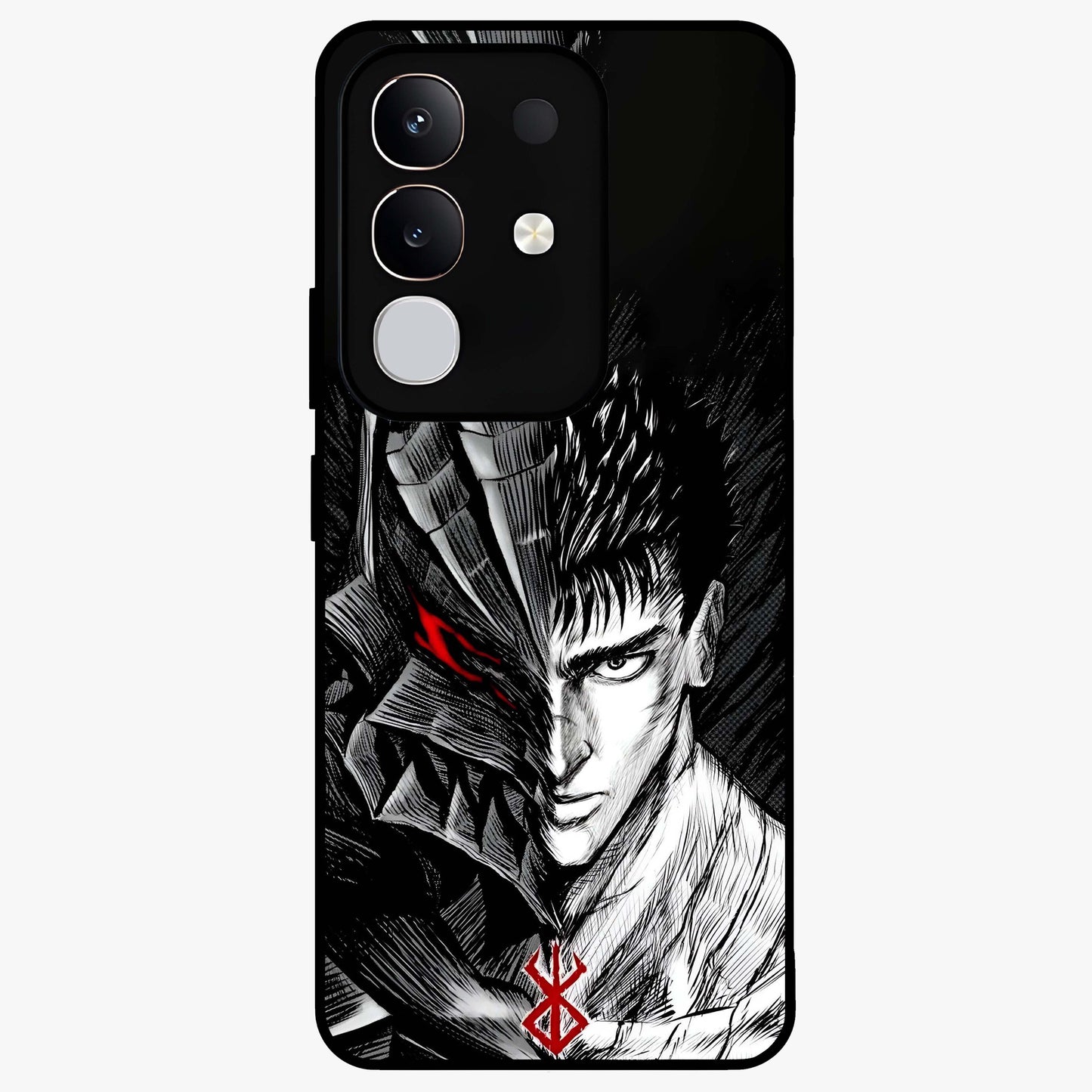 Berserker Blood Oath Glass Case showing flat back view with fierce warrior inspired artwork and glossy glass finish.