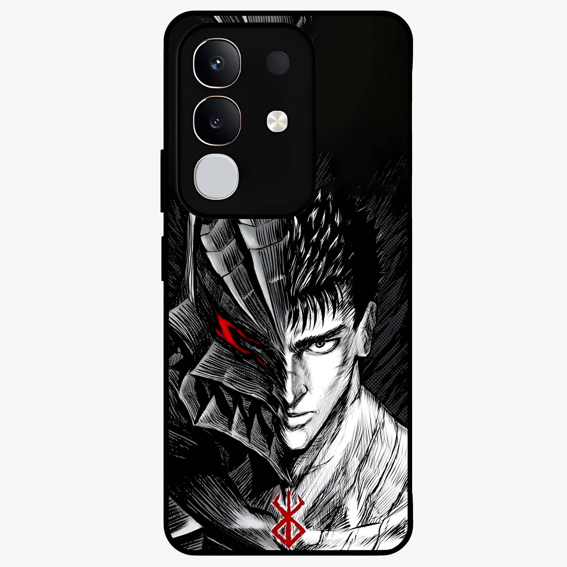 Berserker Blood Oath Glass Case showing flat back view with fierce warrior inspired artwork and glossy glass finish.