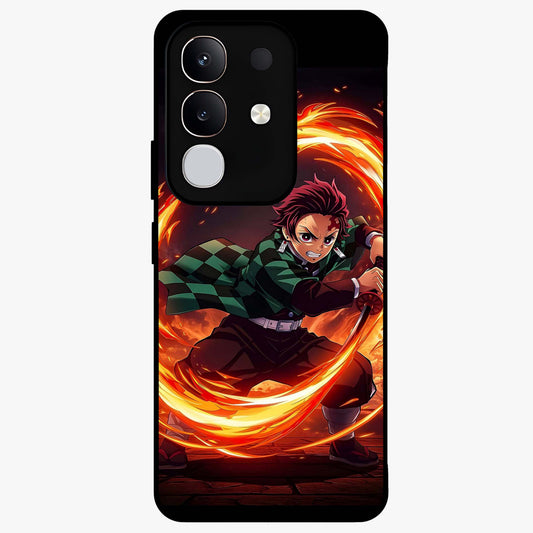 Blazing Sword Resolve Glass Case showing flat back view with fiery sword artwork and glossy glass finish.