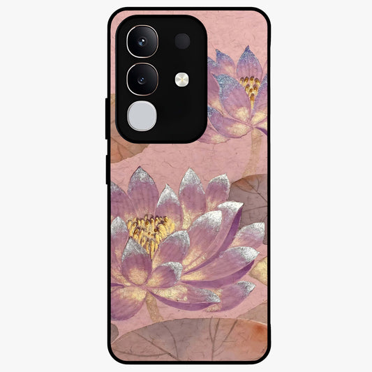 Blossom Mist Lotus Glass Case showing flat back view with serene lotus blossom artwork and glossy glass finish.