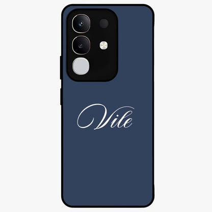 Blue Background Personalized Custom Name Glass Case showing flat back view with minimal blue background and custom name design.