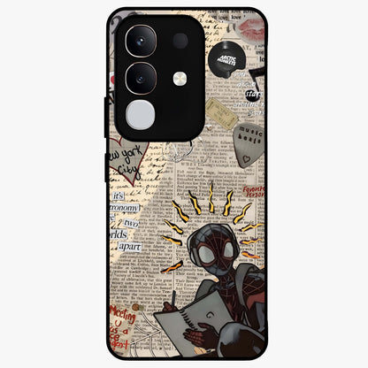 City Dream Sketch Glass Case showing flat back view with artistic city skyline sketch artwork and glossy glass finish.