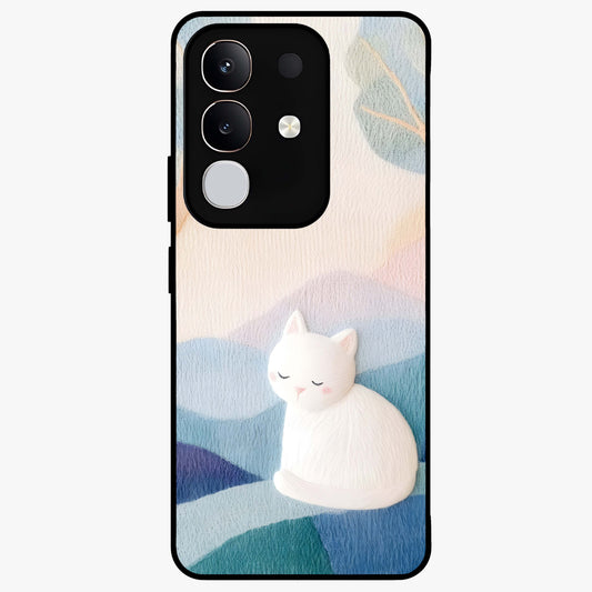 Cotton Dream Cat Glass Case showing flat back view with soft dreamy cat artwork and glossy glass finish.