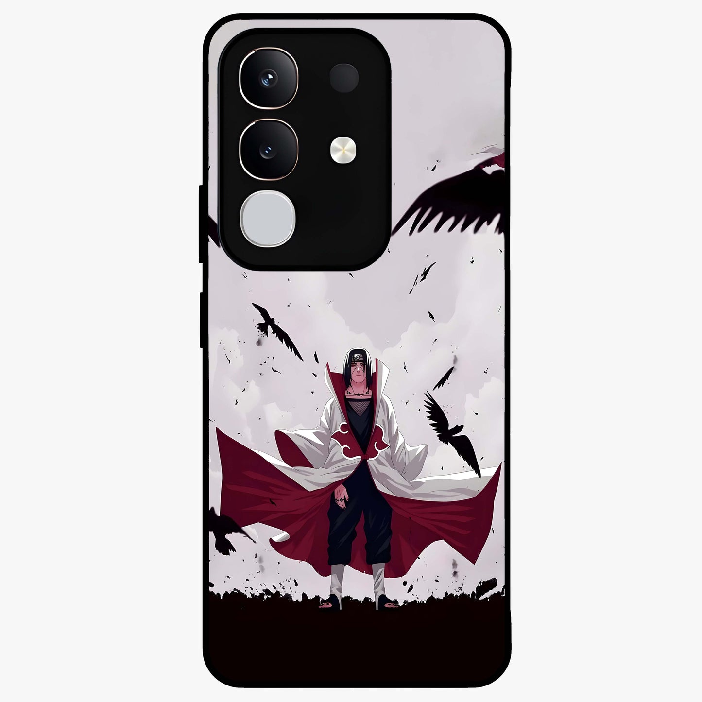 Crimson Crow Ascension Glass Case showing flat back view with mystical crow artwork and glossy glass finish.