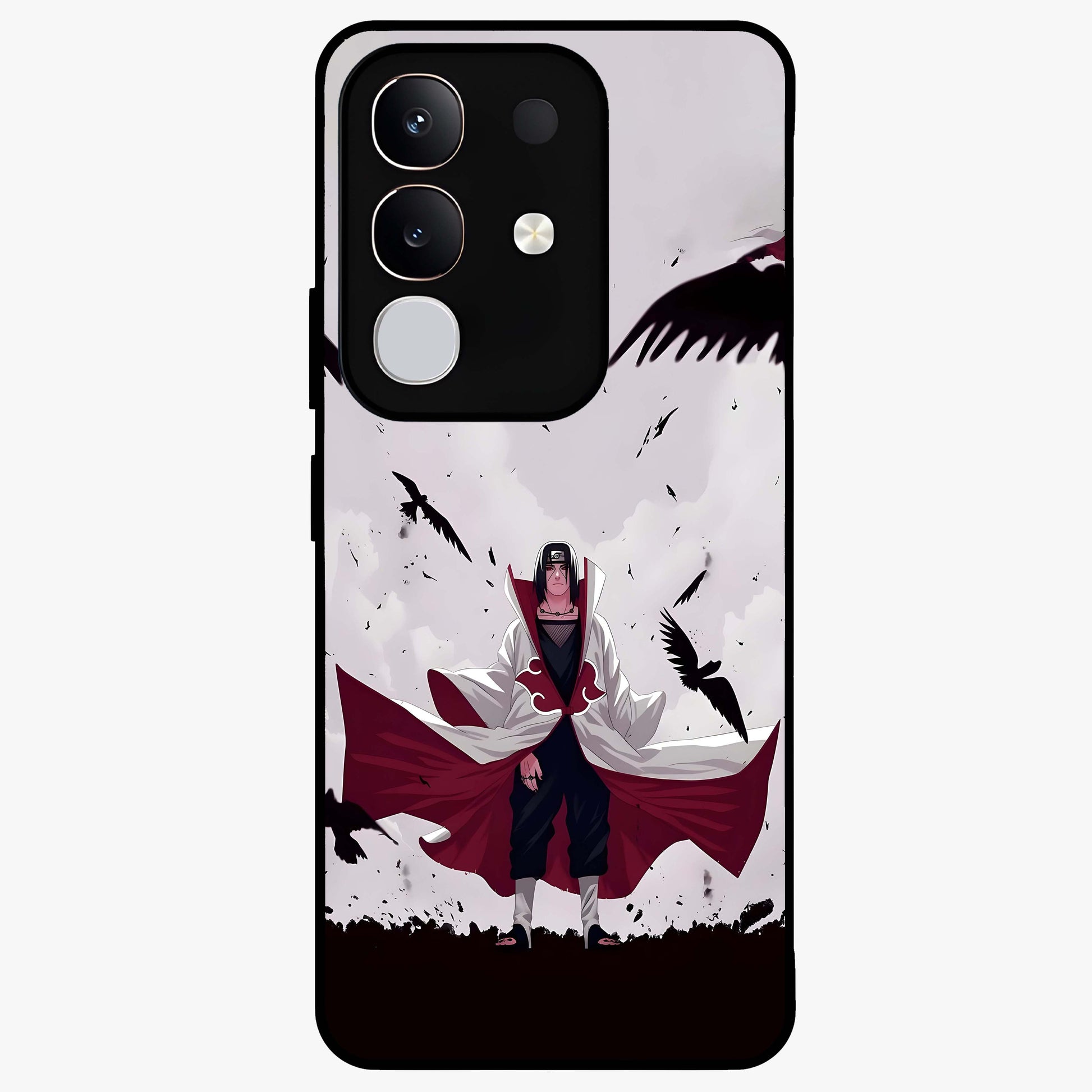 Crimson Crow Ascension Glass Case showing flat back view with mystical crow artwork and glossy glass finish.