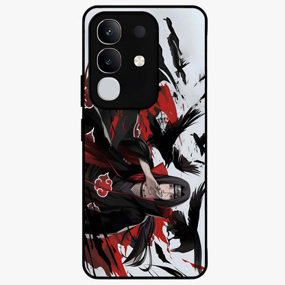 Crimson Crow Illusion Glass Case showing flat back view with artistic crow illusion artwork and glossy glass finish.