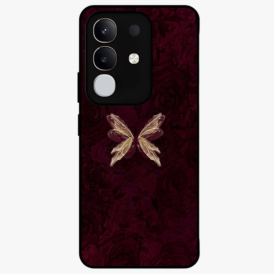 Crimson Fade Butterfly Glass Case showing flat back view with fading butterfly artwork and glossy glass finish.