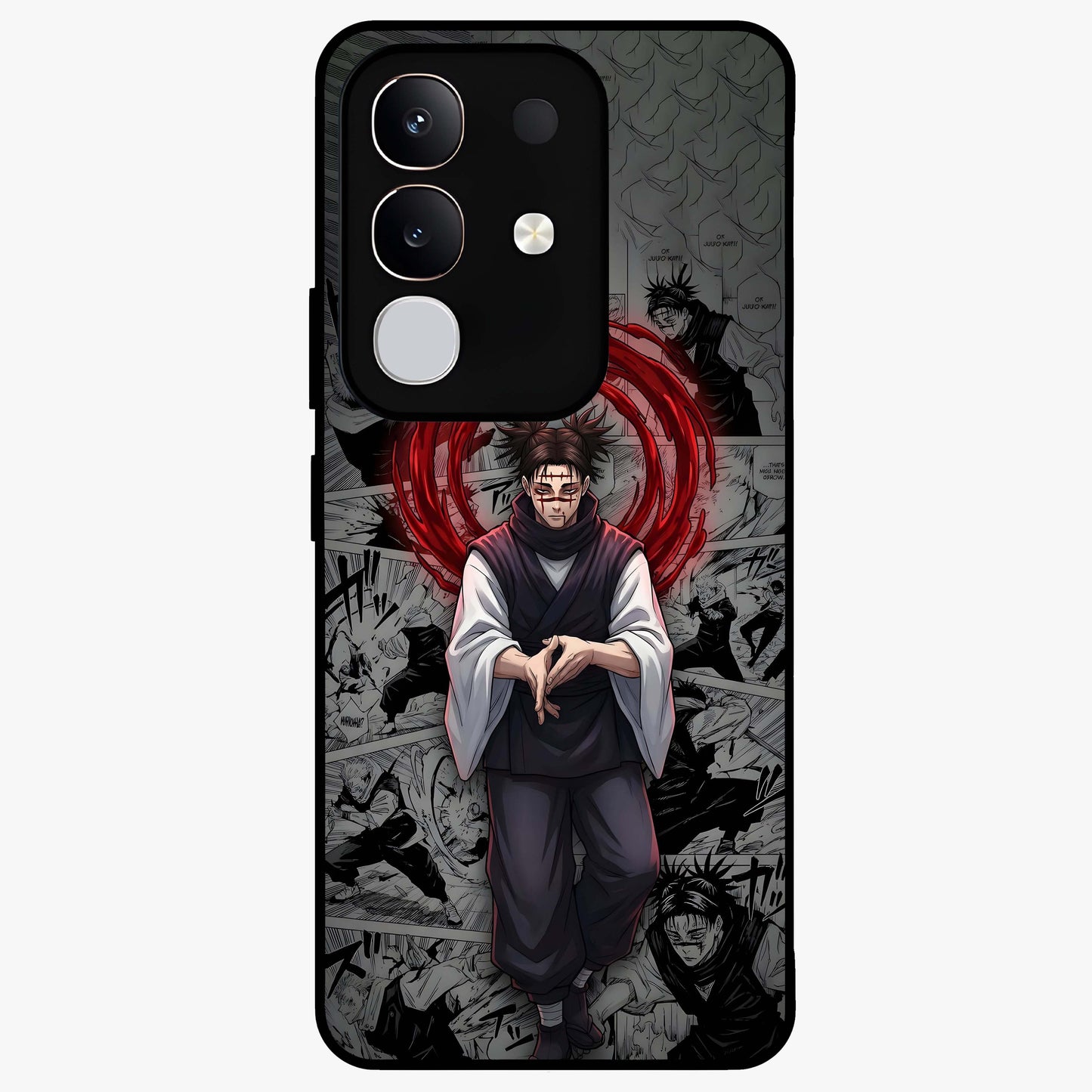 Cursed Ritual Ascension Glass Case showing flat back view with dark ritual themed artwork and glossy glass finish.
