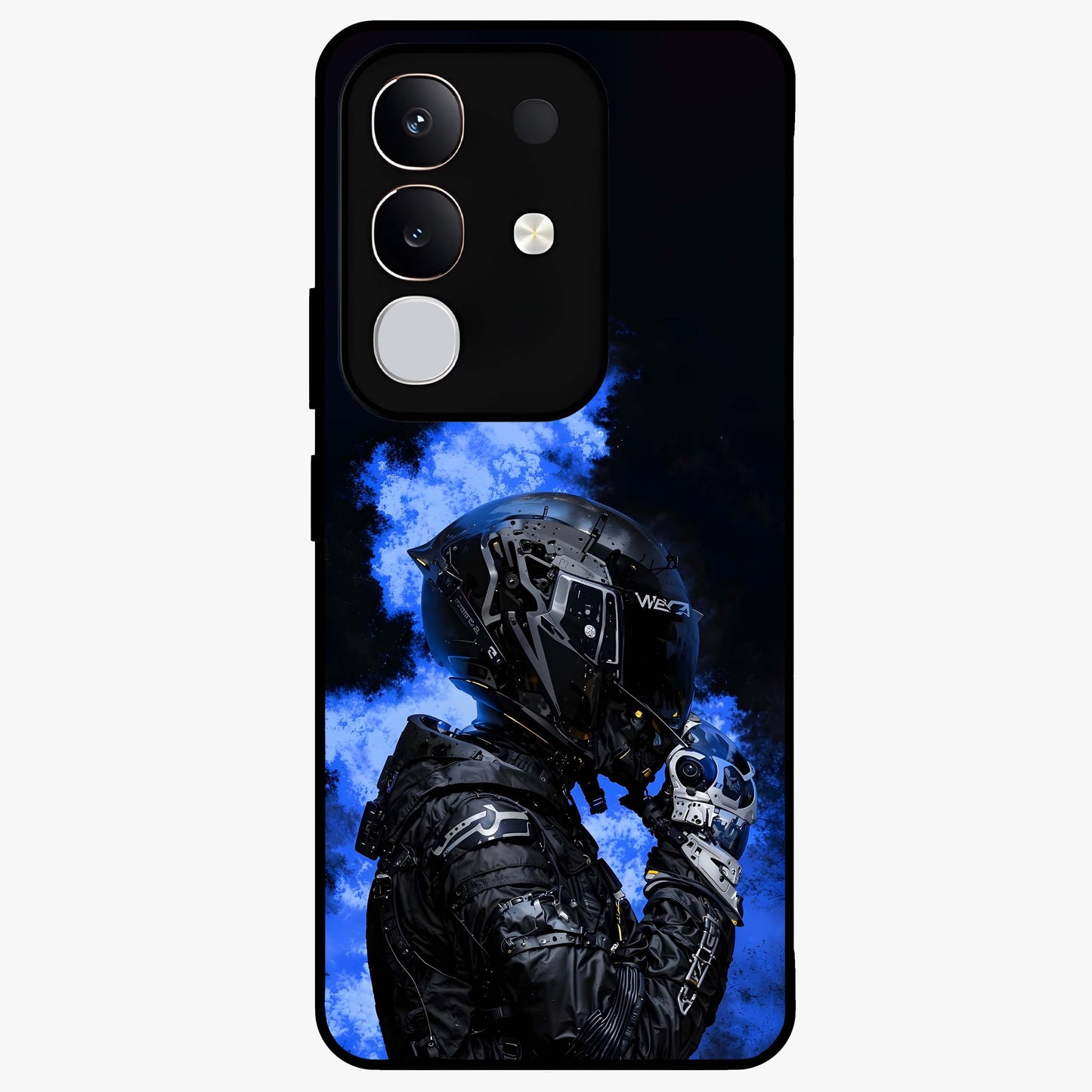 Cyber Sentinel Protocol Glass Case showing flat back view with futuristic cyber themed artwork and glossy glass finish.
