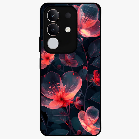 Dark Shade of Flower Glass Case showing flat back view with elegant dark floral artwork and glossy glass finish.