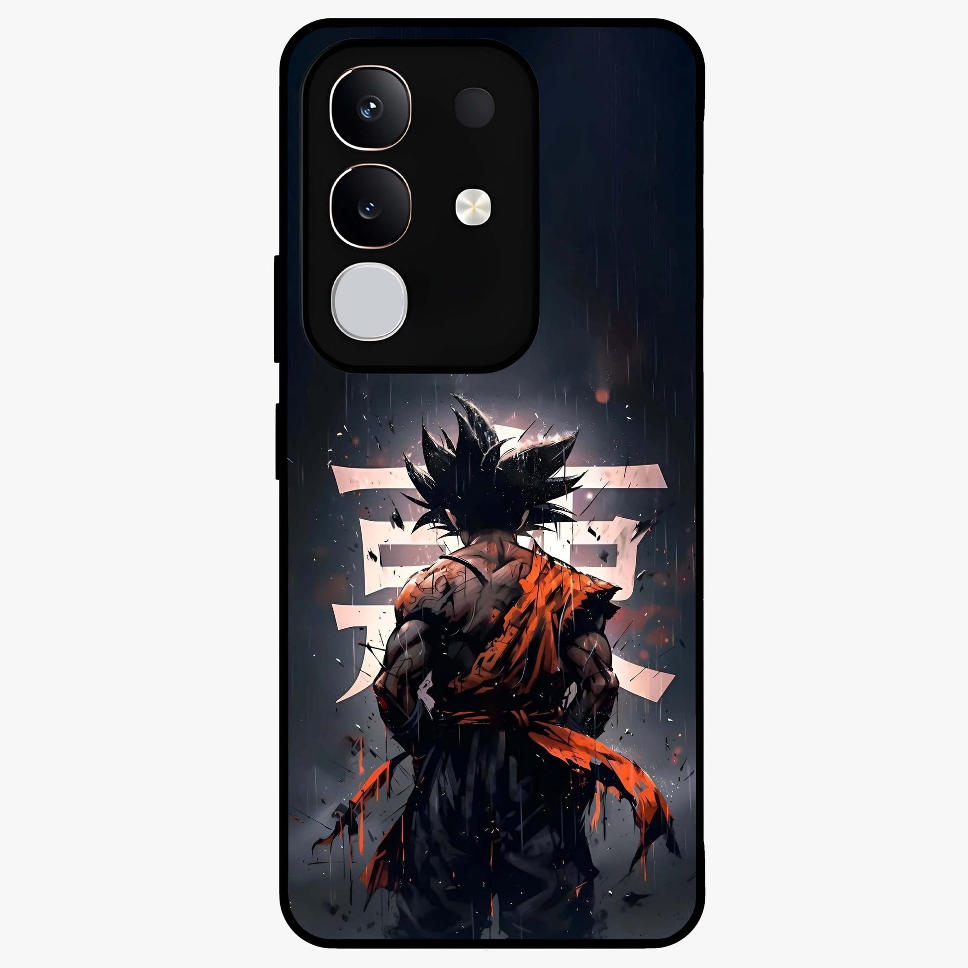 Dark Warrior In Rain Glass Case showing flat back view with warrior artwork in rainy atmosphere and glossy glass finish.