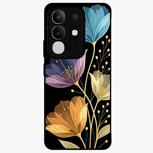 Delicate Multicolor Flowers Glass Case showing flat back view with vibrant floral artwork and glossy glass finish.