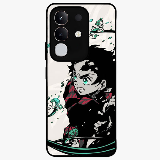 Demon Slayer Glass Case showing flat back view with bold anime inspired artwork and glossy glass finish.
