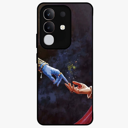 Divine Touch Eternal Glass Case showing flat back view with spiritual themed artwork and glossy glass finish.