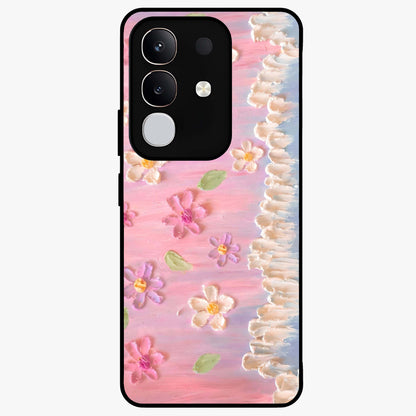 Dreamy Painted Garden Glass Case showing flat back view with artistic painted floral garden artwork and glossy glass finish.