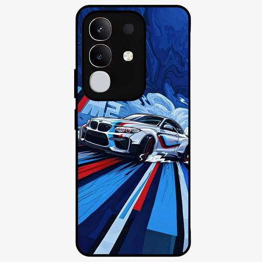 Drift Power Rush Glass Case showing flat back view with dynamic racing inspired artwork and glossy glass finish.