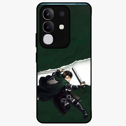 Emerald War Vanguard Glass Case showing flat back view with powerful warrior themed artwork and glossy glass finish.