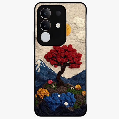 Eternal Nature Tapestry Glass Case showing flat back view with intricate nature tapestry artwork and glossy glass finish.