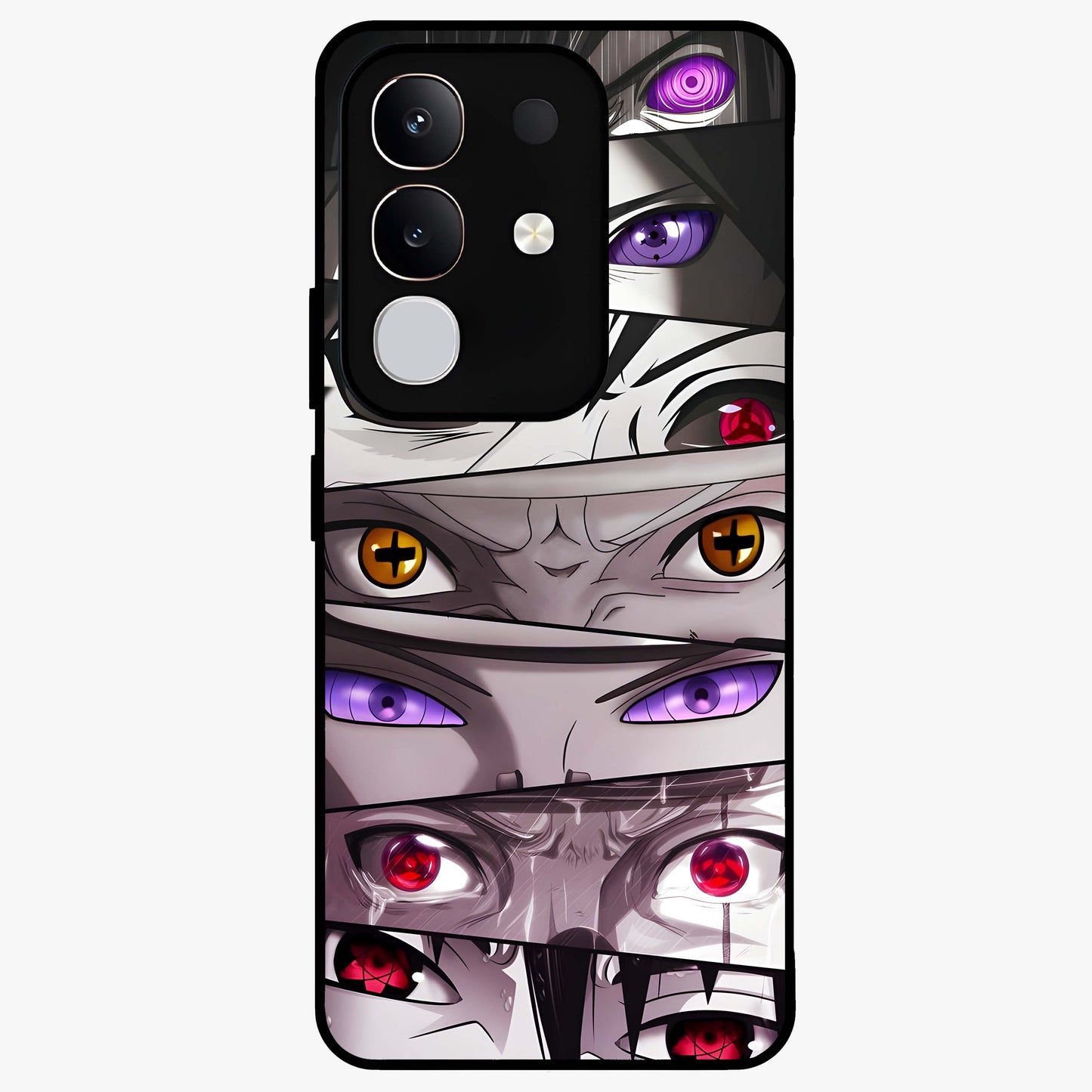 Eyes of Destiny Glass Case showing flat back view with striking eye themed artwork and glossy glass finish.