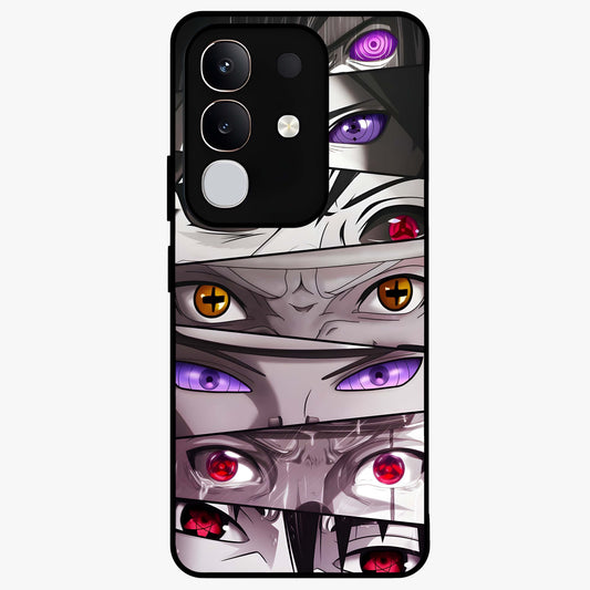Eyes of Destiny Glass Case showing flat back view with striking eye themed artwork and glossy glass finish.