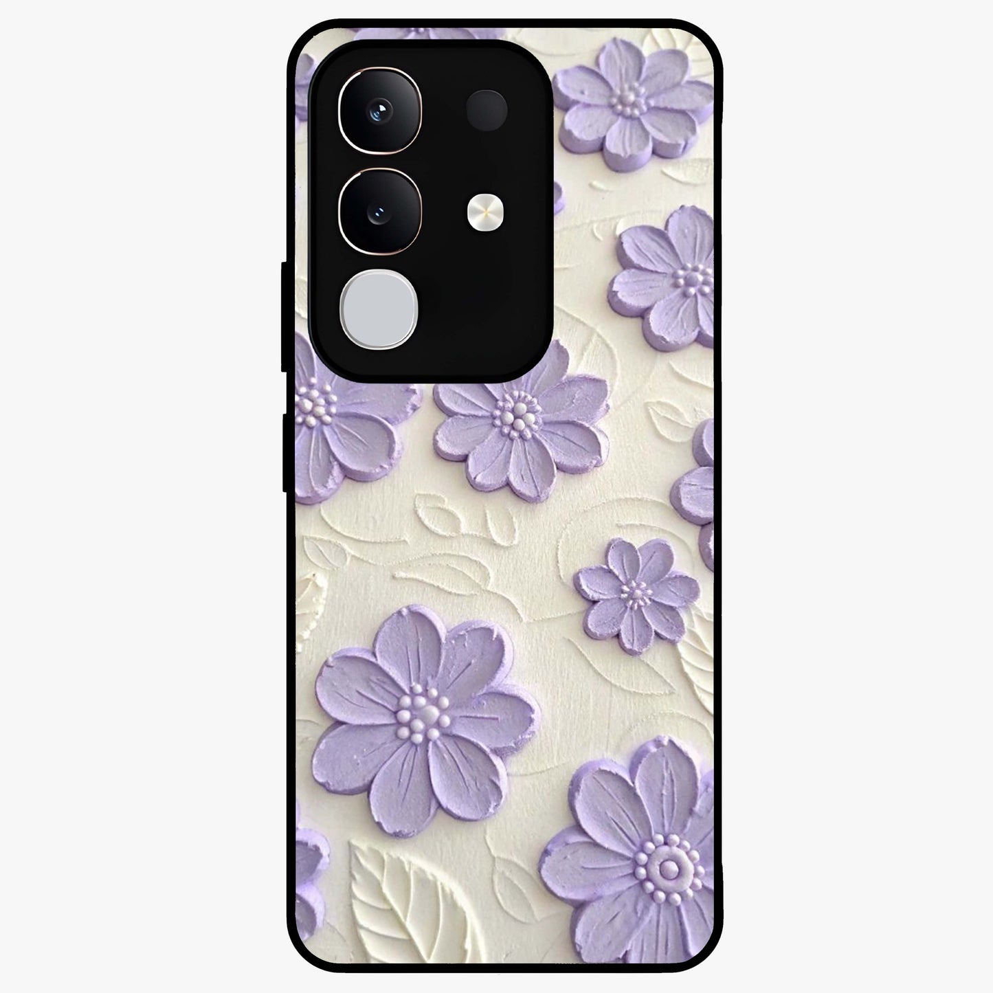 Floral Wall Art With Purple Flowers Glass Case showing flat back view with purple flower artwork and glossy glass finish.