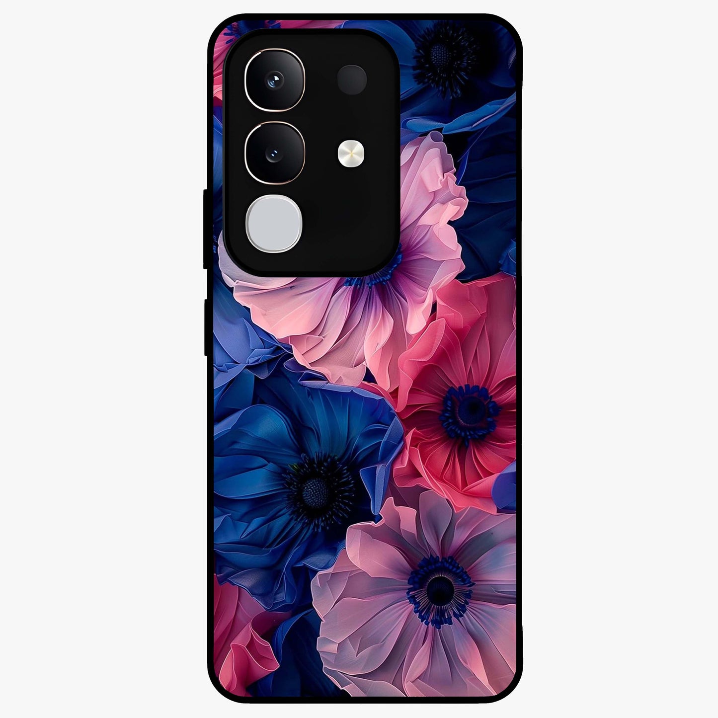 Flower Paper Art Pattern Glass Case showing flat back view with paper cut style floral artwork and glossy glass finish.