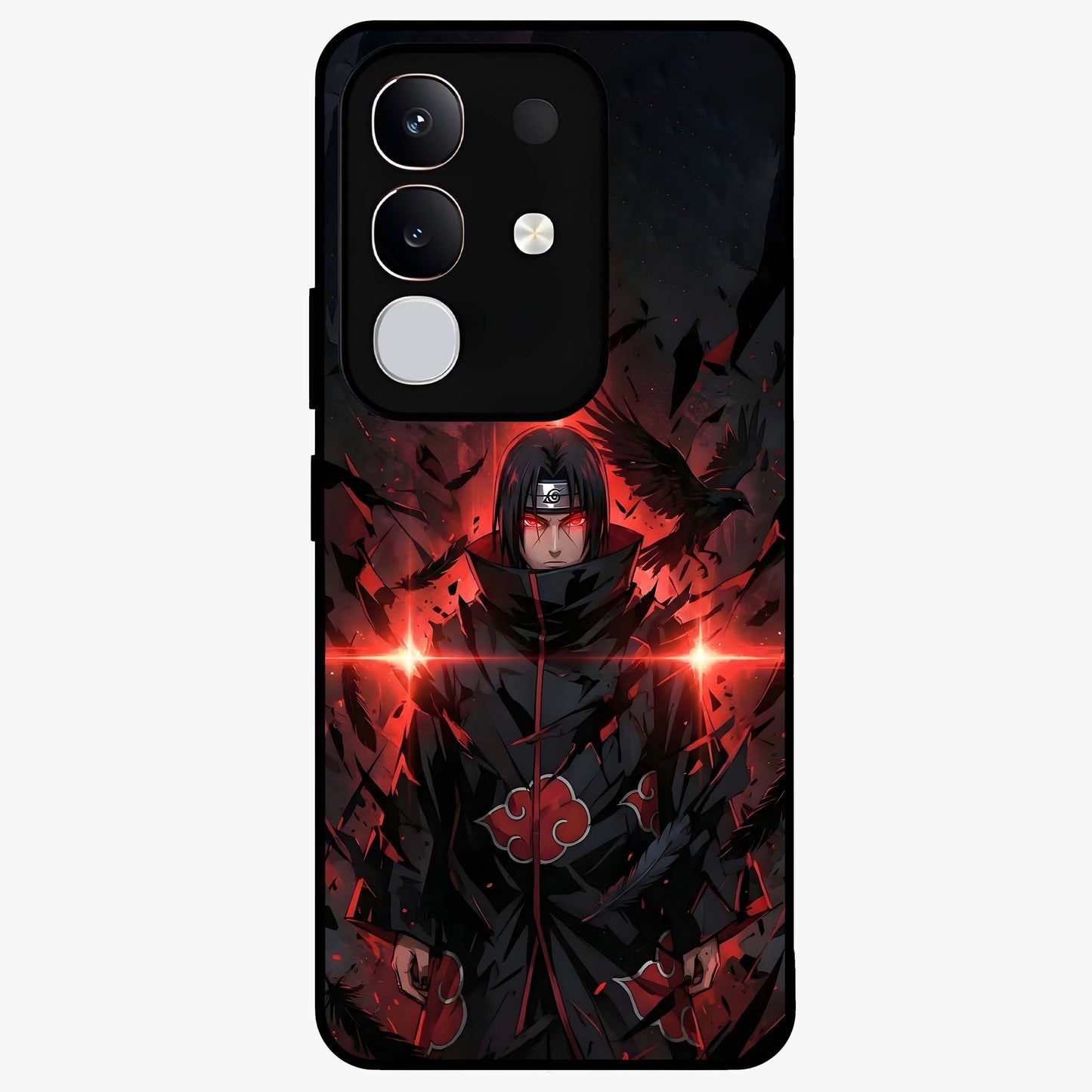 Focused Blade Discipline Glass Case showing flat back view with warrior sword themed artwork and glossy glass finish.