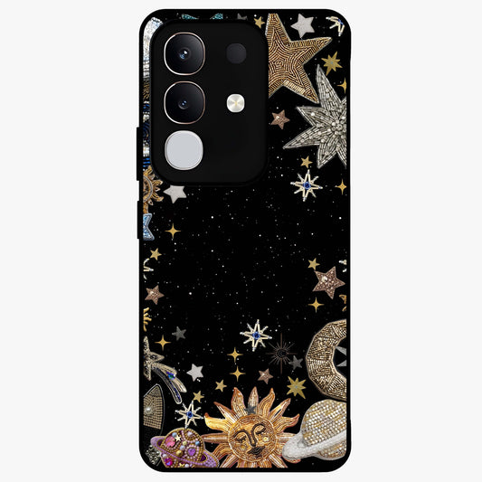 Galactic Jewel Stars Glass Case showing flat back view with sparkling star jewel artwork and glossy glass finish.