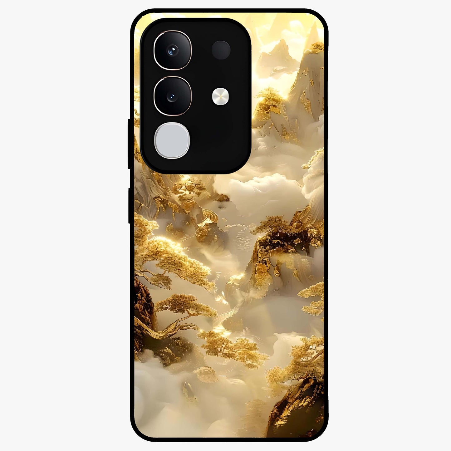 Gates Of Illumination Glass Case showing flat back view with mystical illuminated gate artwork and glossy glass finish.