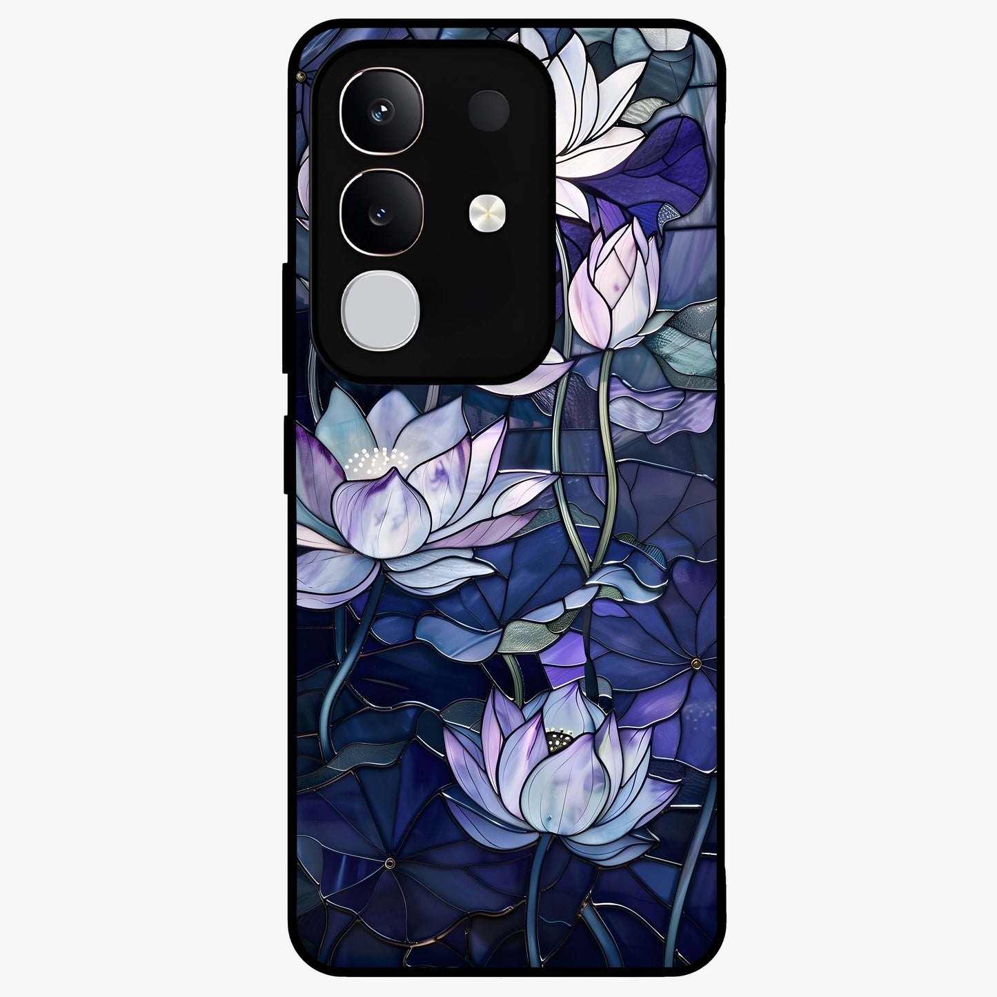 Gloss Petal Rush Glass Case showing flat back view with glossy flower petal artwork and smooth glass finish.