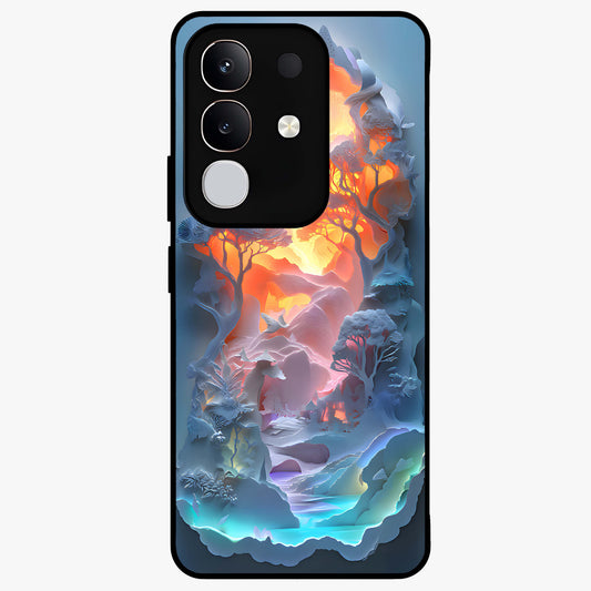 Glow Forest Portal Glass Case showing flat back view with glowing forest portal artwork and glossy glass finish.