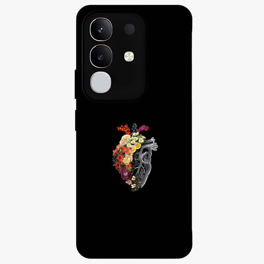 Heart With Flowers Glass Case showing flat back view with heart shaped floral artwork and glossy glass finish.