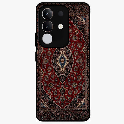 Heritage Carpet Royale Glass Case showing flat back view with ornate Persian carpet inspired pattern and glossy glass finish.