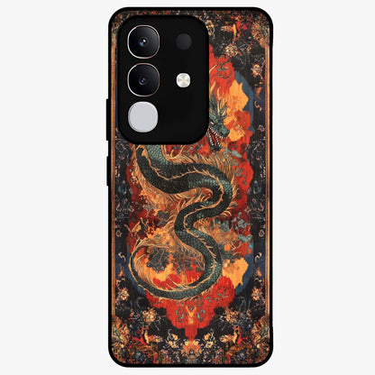 Inferno Dragon Soul Glass Case showing flat back view with fiery dragon artwork and glossy glass finish.