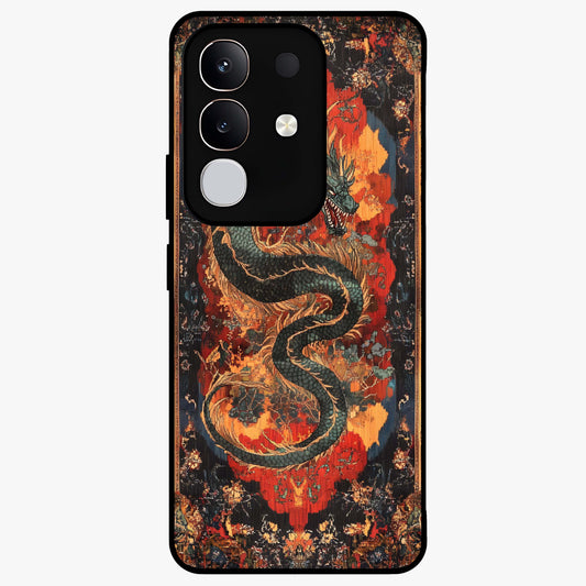 Inferno Dragon Soul Glass Case showing flat back view with fiery dragon artwork and glossy glass finish.