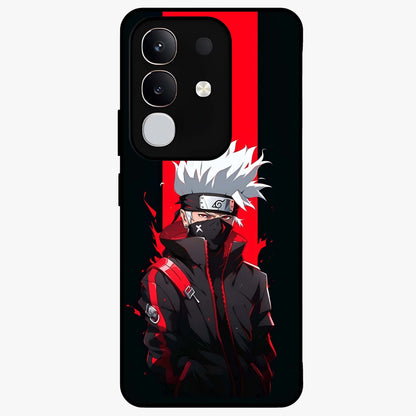 Kakashi Scarlet Shadow Glass Case showing flat back view with powerful anime ninja artwork and glossy glass finish.