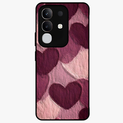 Layered Paper Hearts Glass Case showing flat back view with layered paper heart artwork and glossy glass finish.