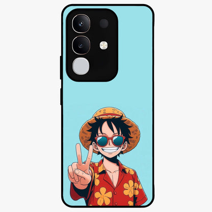 Luffy Summer Anime Vibe Glass Case showing flat back view with vibrant anime character artwork and glossy glass finish.