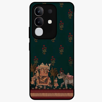 Macmerise Glass Case showing flat back view with stylish modern artwork and glossy glass finish.