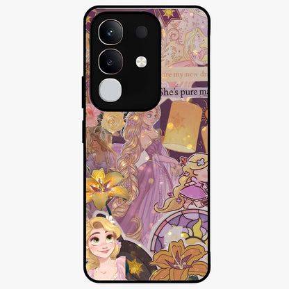 Magical Tangled Dream Glass Case showing flat back view with dreamy tangled artwork and glossy glass finish.