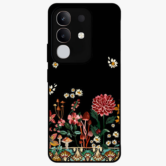 Midnight Bloom Pattern Glass Case showing flat back view with dark floral pattern artwork and glossy glass finish.
