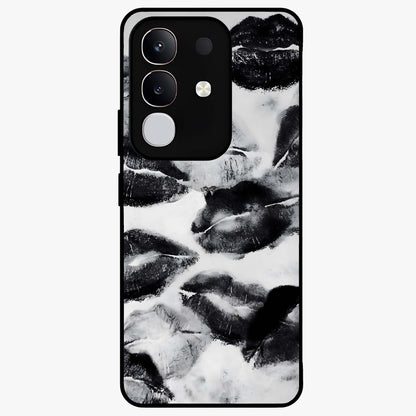 Midnight Kiss Marks Glass Case showing flat back view with lipstick kiss mark artwork and glossy glass finish.