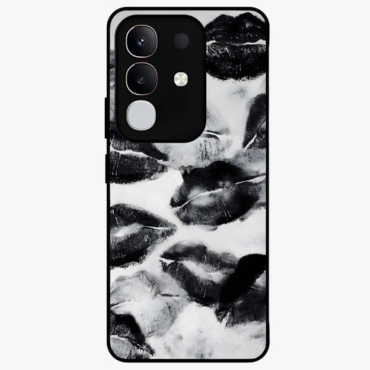 Midnight Kiss Marks Glass Case showing flat back view with lipstick kiss mark artwork and glossy glass finish.